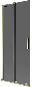Mexen Velar L, 2-krídlová posuvná vaňová zástena 85 x 150 cm, 8mm šedé sklo, zlatá lesklá, 896-085-003-41-50