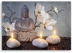 Obraz na plátně Buddha Grey Flowers Stone - 60x40 cm
