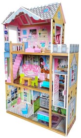 Drevený domček pre bábiky s výťahom a nábytkom | 4 izby