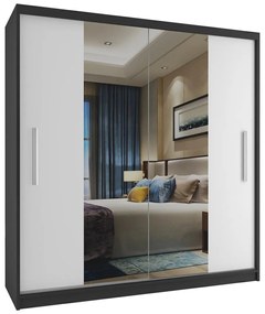 Šatníková skriňa 158 cm Belini čierny mat / biely mat s posuvnými dverami a zrkadlom ME SZP3/2/B/W/0/AL