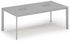 Rokovací stôl PRIMO INVITATION, 200x100 cm, sivá + 2x stolná zásuvka TYP VI, strieborná