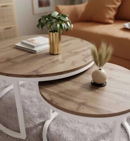 OKRÚHLY KONFERENČNÝ STOLÍK LEONARDO 2 v 1 DUB WOTAN + BIELY PODSTAVEC