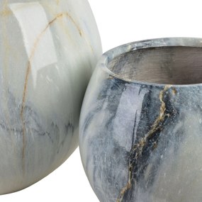 Sada 3 ks keramických květináčů NEVA MARBLE XI modrá/krémová