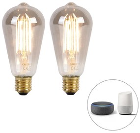 Sada 2 inteligentných LED žiaroviek E27 ST64 dymové 7W 400lm 1800K