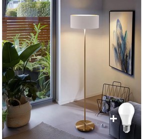 LED stojacia lampa TUNJA 1xE27/20W/230V, priemer 38 cm, zlatá/biela