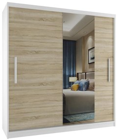 Šatníková skriňa 158cm Belini biely mat / dub sonoma s posuvnými dverami a zrkadlom  MSE SZP3/2/W/1DS1L/AL
