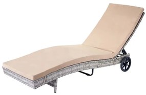 Lehátko HWC-D80, polyratan - sivá, béžový vankúš