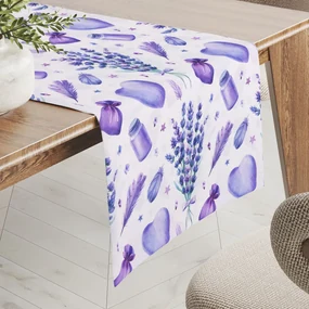 Biante Dekoračný behúň na stôl PML-055 Levandule a srdcia na bielom 20x160 cm