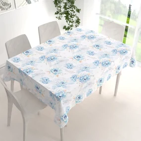 Biante Teflónový obdĺžnikový obrus TF-087 Modré kvety na geometrickom bielom 140x160 cm