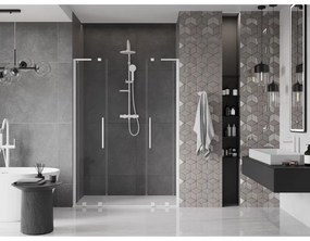 Mexen Velar L Duo, posuvné sprchové dvere do otvoru 160 cm, 8mm číre sklo, biela matná, 871-160-003-02-20