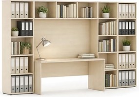 Zostavy knižníc INTEGRO so stolom, nižšie/širšie, 3350 x 700/400 x 1920 mm, breza