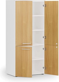 Kancelárska policová skriňa PRIMO WHITE, polené dvere, 800 x 500 x 1781 mm, biela/buk