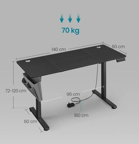 Elektricky nastaviteľný písací stôl Vasagle Foral 140 cm čierny