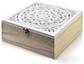 Dřevěná krabička na čaj Dianna hnědá/bílá