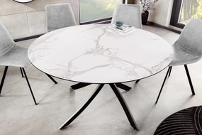 Jedálenský stôl ALPINE – okrúhly, keramická doska, biely 120 cm, výška 76 cm