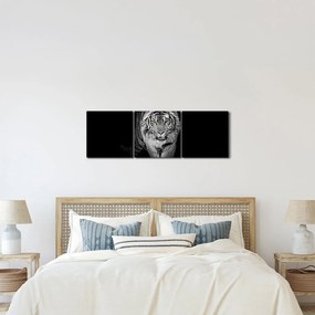 Obraz - Tiger so žltými očami (s hodinami) (90x30 cm)