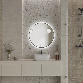 Erga Emma, okrúhle LED zrkadlo 70cm, čierny kovový rám, 1610 lm, 6500K, zadné osvetlenie, ERG-V01-201-7070-BK