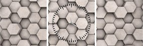 Obraz - Hexagóny v betónovom dizajne (s hodinami) (90x30 cm)