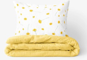 Goldea krepové posteľné obliečky duo - púpavy so žltou 140 x 200 a 70 x 90 cm