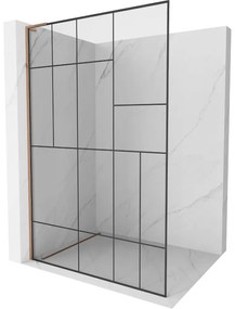 Mexen Kioto L, sprchová zástena Walk-In 90 x 200 cm, 8mm číre sklo čierny vzor, ružové zlato profil, 800-090-103-60-78