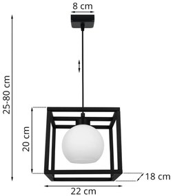 Závesné svietidlo ELIZA CAGE, 1x biele sklenené tienidlo v kovovom ráme