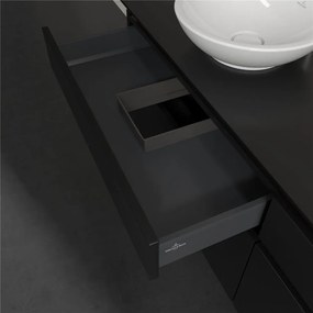 VILLEROY &amp; BOCH Legato závesná skrinka pod dve umývadlá na dosku, 4 zásuvky, 1600 x 500 x 550 mm, Black Matt Lacquer, B60000PD