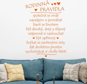 Veselá Stena Samolepka Pravidla rodiny Farba: oranžová, Veľkosť: 100 x 72 cm