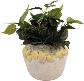 Béžový cementový kvetináč lemovaný citrónmi Lemoni - Ø 22*19 cm