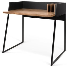 Čierny pracovný stôl s detailmi v dekore orechového dreva TemaHome Volga