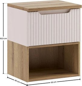 Závěsná skříňka pod umyvadlo Nova Cashmere s deskou a regálem 50 cm kašmírová/dub coast evoke