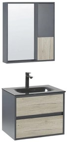 Súprava kúpeľňového nábytku so zrkadlovou skrinkou 60 cm svetlé drevo/sivá TERUEL Beliani