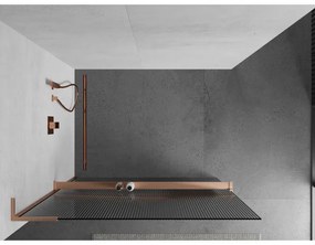 Mexen Kioto+ L, sprchová zástena Walk-In s poličkou a vešiakom 70 x 200 cm, 8mm sklo s rebrovým vzorom, medený matný profil, 800-070-123-65-09