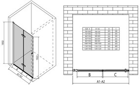 Erga Berlin, skladacie sprchové dvere do otvoru 100x195 cm, 6mm číre sklo, chrómový profil, ERG-V02-BERLIN-D100-CR