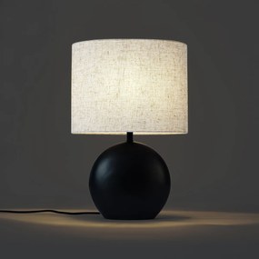 Japandi stolná lampa čierna s ľanovým tienidlom - Timo
