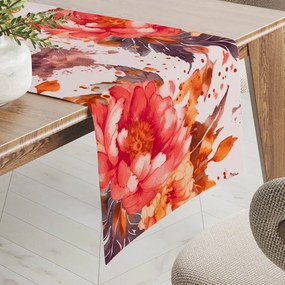 Biante Bavlnený behúň na stôl Sandra SA-600 Veľké červeno-ružovo-oranžové kvety pivonky na bielom 20x120 cm