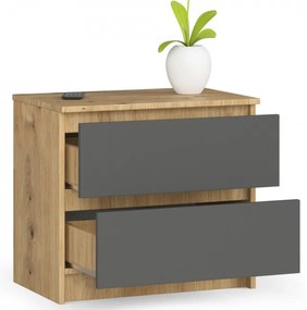 Nočný stolík K60 2SZ CLP dub artisan / sivý