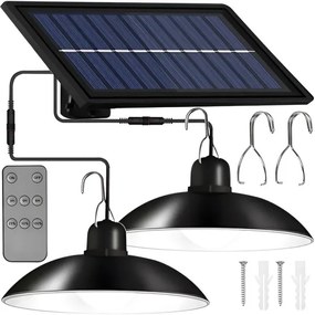 Izoxis Solárne závesné LED lampy s diaľkovým ovládaním, IP44, 2200mAh čierna
