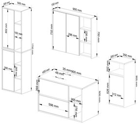 Kúpeľňová zostava VAMI s otvormi na umývadlo, dub craft / čierna