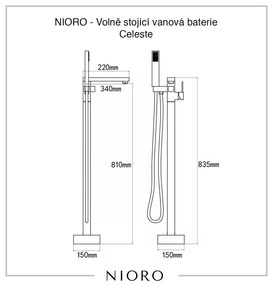 Cerano Celeste, voľne stojaca vaňová batéria h-835, čierna matná, CER-CER-428716