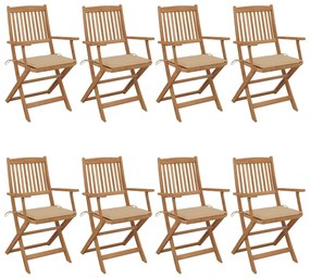 Skladacie záhradné stoličky 8 ks so sedákmi akáciový masív 3074970