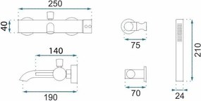 Rea Lungo Grip, nástenná vaňová batéria s ručnou sprchovou súpravou, medená matná, REA-B4567
