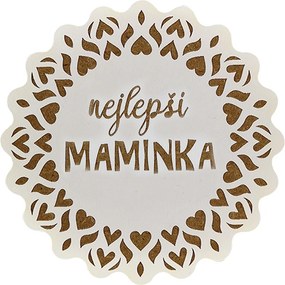 AMADEA Drevený podtácok okrúhly text "najlepšia mamička", priemer 10,5 cm, český výrobok