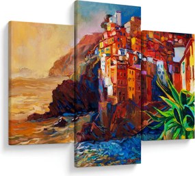 Obraz - Dedina na pobreží Cinque Terre, Talianska riviéra, moderný impresionizmus (90x60 cm)
