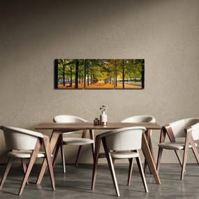 Obraz aleje jesenných stromov (s hodinami) (90x30 cm)