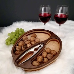 AMADEA Drevená miska skladaná v tvare orecha s luskáčikom, masívne drevo 3 druhy, rozmer 28x23x4, 50 cm