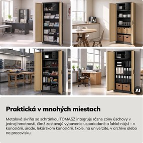 Kovová skriňa s úložným priestorom antracitová/orech, 900x1850x450 mm: TOMASZ Eco Design