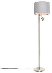 Stojaca lampa z ocele s sivým tienidlom a lampou na čítanie - Jelena