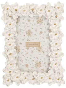 Biely fotorámik zdobený kvetmi - 15*2*21 cm / 10*15 cm