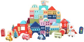 WELLHOX Drevené vzdelávacie bloky city mat 121 ks