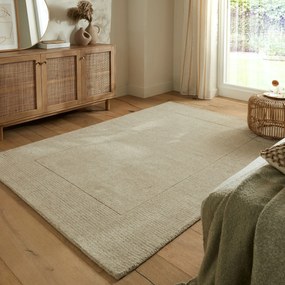 Flair Rugs, Kusový ručne tkaný koberec Tuscany Textured Wool Border Natural, 120x170, béžová, obývacia izba